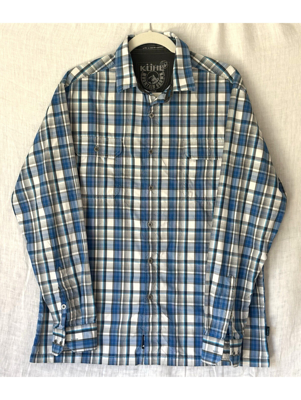 Kuhl Men's Eluxur Blue Plaid Long Sleeve Button Down Up Shirt Polyester Sz Large